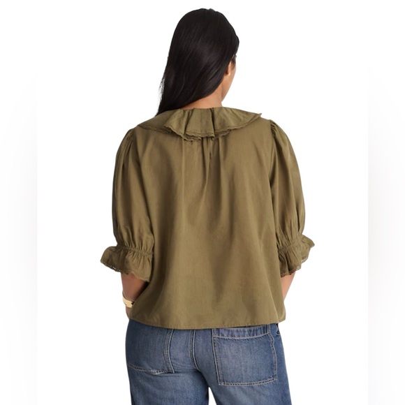 Madewell Kelly Pintucked Ruffled Puff-Sleeve Top Shirt NWT XL Olive Green - Picture 3 of 10